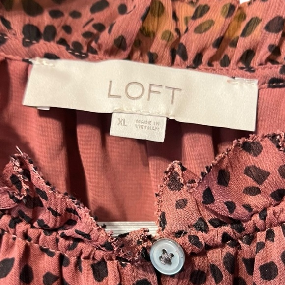 LOFT Pink & Black Polka Dot Blouse – Size XL - Picture 3 of 4